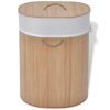 Oval Bamboo Laundry Bin with Removable Liner, Foldable Clothes Hamper with Handles for Bedroom, Bathroom, or Kids Toy Storage