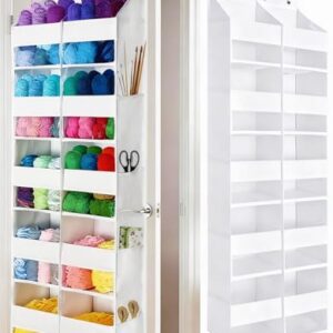 Over Door Organizer Hanging Yarn Storage, 5 Tiers 20 Pockets, Nylon Storage Bag for Yarn Balls/ Craft/ Art/ Sewing Tools, Behind Door Organizer for Crochet, Knitting, Closet, Bedroom, Nursery, White