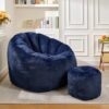 Oversized Bean Bag Chair with Ottoman Fluffy Bean Bag Sofa Round Lazy Chair