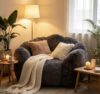 Oversized Fluffy Bean Bag Chair, Comfy Faux Fur Lazy Sofa Chair with Side Pocket, Anti‑Slip Floor Bean Bag Couch for Adults, Reading Lounge Chair for Living Room Bedroom