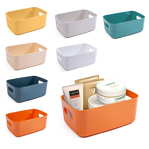 OWill 7 Pcs 2.1 L Plastic Storage Bins and Baskets for Efficient Home Classroom Organization Small Containers in Multicolour for Kitchen, Cupboard box, and Bathroom Organizer on Shelves and Tubs