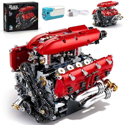 OWNONE 1 V8 Engine Model Kit that Runs, 1370PCS 8-Cylinder Engine Building Blocks Set with Motor, Build Your Own Visible Working Model Car Engineering Block Kit, STEM Toy for Adults Kids Gifts