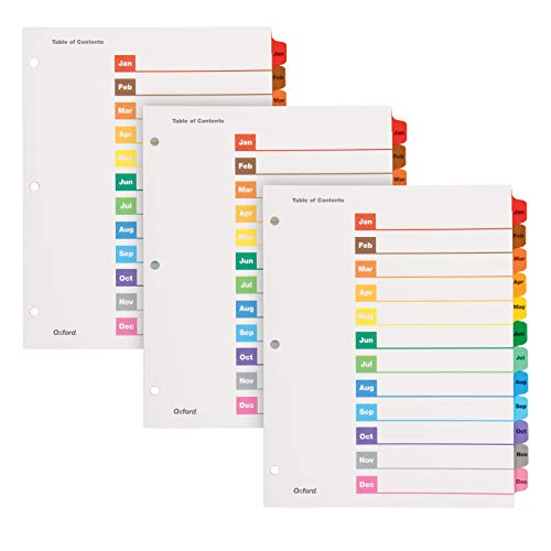 Oxford OneStep Binder Dividers, Dividers for 3 Ring Binder, Monthly Divider Sets, 12 Tabs, Jan-Dec, Customizable Table of Contents, Reversible Multicolor Tabs, 24 Sets (89401), Pack of 8