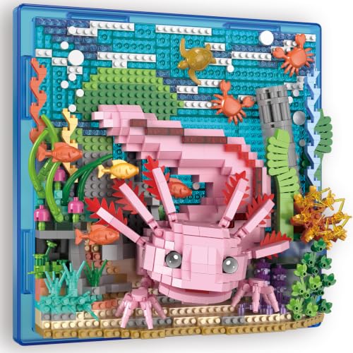 OYICAI Axolotl Animal 3D Wall Art Micro Mini Building Blocks Set, Unique Home Wall Decor or Table Display, No Compatible with Lego, Ideal Gift Toy for Adults & Boys Girls 14+ (1447 PCS)