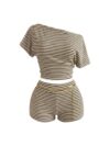 OYOANGLE Girl's Striped Two Piece Set Off The Shoulder Top and Shorts Sets