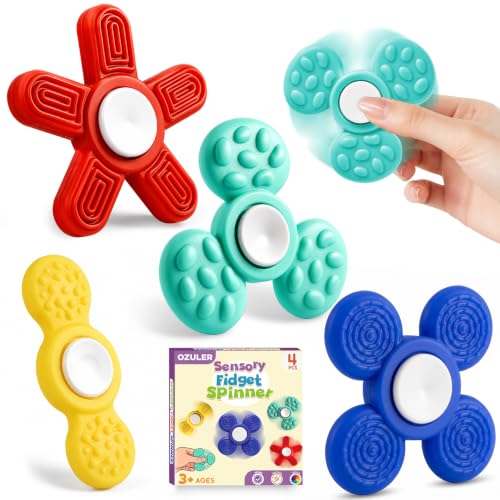 OZULER Silicone Sensory Fidget Spinner for Kids and Adults, Quiet Textured Fidget Toys with Soft Silicone Surface, Sensory Toys 4 Pack, Calm Focus Toy for Classroom, Office and Travel