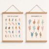 Pack 2 Sign Language Poster for Classroom Wall 12x16 wooden Hanger Framed, Sign Number, American Alphabet Posters for Boho ASL Decor, Back to School