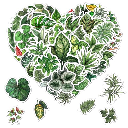Pack 50 Pcs Cute Green Plant Stickers for Water Bottles Funny Laptop Luggage Computer Scrapbooking Phone Kids Teens Girls Adults Aesthetic Waterproof Sticker Small Vinyl Decals