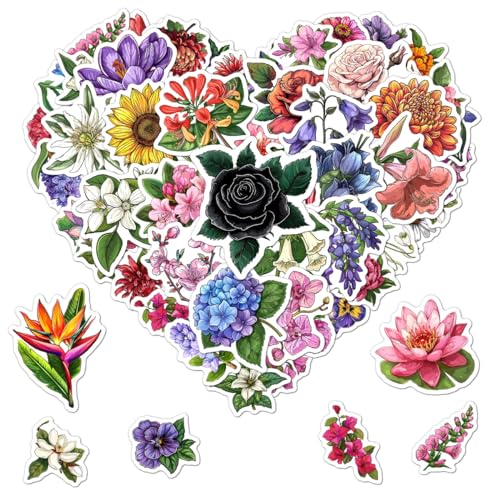 Pack 50 Pcs Cute Vintage Flower Stickers for Water Bottles Funny Laptop Luggage Computer Scrapbooking Phone Kids Teens Girls Adults Aesthetic Waterproof Sticker Small Vinyl Decals