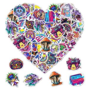Pack 50 Pcs Holographic Psychedelic Stickers for Water Bottles Waterproof Laptop Luggage Scrapbooking Teens Adults Girls Boys Cute Funny Aesthetic Sticker Packs Small Vinyl Decals