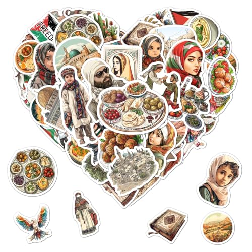 Pack 50 Pcs Palestine Stickers for Water Bottles Funny Laptop Cups Luggage Scrapbooking Phone Case Teens Kids Girls Boys Adults Waterproof Aesthetic Sticker Small Vinyl Decals