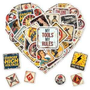 Pack 50 Pcs Toolbox Hard Hat Stickers for Water Bottles Funny Laptop Cups Luggage Construction Teens Kids Girls Boys Adults Men Waterproof Aesthetic Sticker Small Vinyl Decals