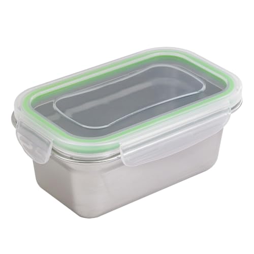 PacknWood 294IBOX620 stainless steel Lunchbox with clear PP lid, stainless steel container, stainless steel food containers, stainless steel containers - 21oz L:6.41in W:3.93in H:2.55in - 6pcs