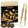 Pagather Gold Acrylic Paint Markers, 12 Pack Dual Tip with Fine and Brush Tip Pens for Rock Painting, Canvas, Wood, Glass, Fabric, DIY Crafts, Art Supplies