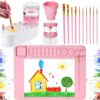 Painting Station Paint Brush Cleaner 20"X16" Silicone Paintings Mat with Cup and Paint Holder 10 Paintings Brushes Children's Painting Set Art Supplies for Kids Back to School Gifts DIY Crafts (Pink)