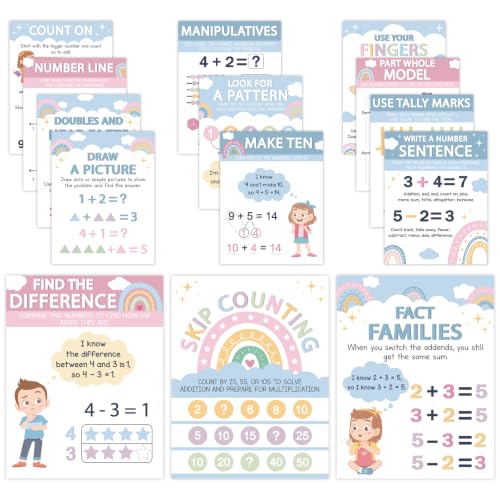 PAIVSUN 14Pcs Math Posters for Classroom, Math Bulletin Board Decorations Set, Educational Posters for Elementary Middle High Back To School Teacher Must Have Supplies Home Office Door Wall Decor