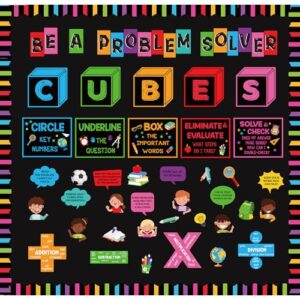 Pajean 59 Pcs Math Bulletin Board Set Cubes Math Keywords Symbol Poster Problem Solving Bulletin Board Decor Paper Cutouts for Home School Classroom Wall Educational Poster Teacher Supplies(59,Cube)