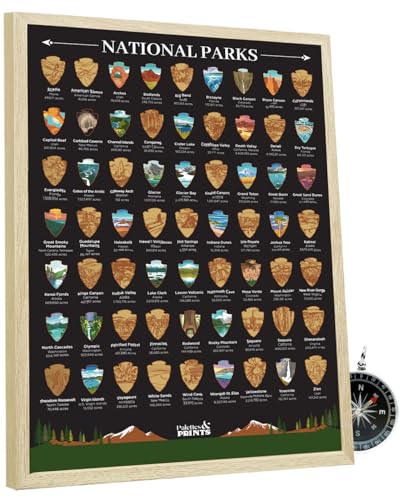 Palettes and Prints US National Parks Scratch Off Poster - Park Gifts - Map - National Park Posters - Scratch-Off Travel Map - National Park Decor - Wall Art 12”x16”