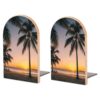 Palm Trees & Beach Sunset Wood Book Ends Heavy Weighted Bookends