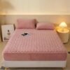 Pangzi Flannel Fitted Sheet,Plush Thicken Mattress Cover Warm Velvety Soft Heavyweight Non-Slip Protective Cover Around Winter Warm Fuzzy Bottom Sheet (Full,Pink)