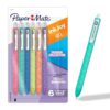 Paper Mate InkJoy Gel Pens, Fashion Barrels, Retractable, Medium Point (0.7mm), Smooth Writing, Black Ink, 6 Count - Trendy Office Supplies