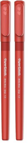 Paper Mate® Write Bros Grip Ballpoint Pens, Medium Point, 1.0 mm, Red Barrel, Red Ink, Pack Of 24 Pens