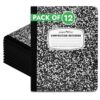 Paper Rite 12 Pack Composition Notebook Wide Ruled Bulk, 200 Pages (100 Sheets), 9-3/4 x 7-1/2", Hard Cover Wide Ruled Notebook Bulk, Black Marble Composition Notebooks, Bulk School Notebooks