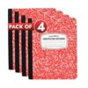 Paper Rite Assorted Marble Composition Notebook Wide Ruled (9.75x7.5 in), 100 Sheets | 200 Pages | For School, Office, Students, Teachers (4, Red)