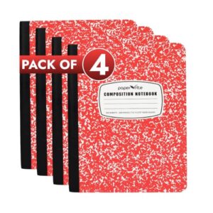 Paper Rite Assorted Marble Composition Notebook Wide Ruled (9.75x7.5 in), 100 Sheets | 200 Pages | For School, Office, Students, Teachers (4, Red)