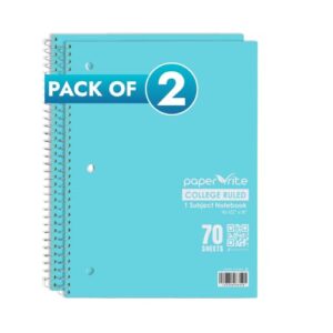 Paper Rite College Ruled Spiral Notebook, Pack of 2 – 1 Subject, 70 Sheets, Pastel Blue, 10.5 x 8.18 Inch, Durable Soft Cover Notebooks for School, Office, Home & Journaling
