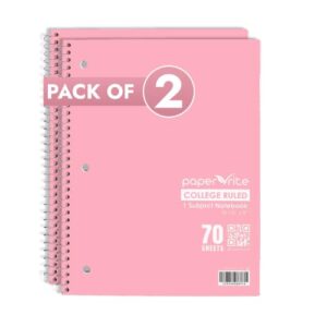 Paper Rite College Ruled Spiral Notebook, Pack of 2 – 1 Subject, 70 Sheets, Pastel Red, 10.5 x 8.18 Inch, Durable Soft Cover Notebooks for School, Office, Home & Journaling