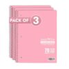 Paper Rite College Ruled Spiral Notebook, Pack of 3 – 1 Subject, 70 Sheets, Pastel Red, 10.5 x 8.18 Inch, Durable Soft Cover Notebooks for School, Office, Home & Journaling