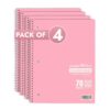Paper Rite College Ruled Spiral Notebook, Pack of 4 – 1 Subject, 70 Sheets, Pastel Red, 10.5 x 8.18 Inch, Durable Soft Cover Notebooks for School, Office, Home & Journaling
