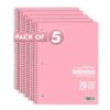Paper Rite College Ruled Spiral Notebook, Pack of 5 – 1 Subject, 70 Sheets, Pastel Red, 10.5 x 8.18 Inch, Durable Soft Cover Notebooks for School, Office, Home & Journaling