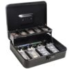 Parrency Cash Box with Combination Lock and Money Tray, Durable Metal Money Box for Cash Register, 4 Bill / 5 Coin Slots, Safe Storage for Home & Small Business, 11.8" x 9.5" x 3.5", Cmb-Black