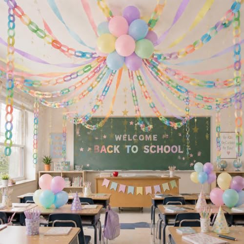 Party Decorations Kit 300 Sheets Colorful Paper Chains Strips and 866 ft Crepe Paper Streamers, 157ft Gold Star Garlands Backdrop, 30Pcs Balloons for Birthday Party Decorations DIY Crafts Pastel