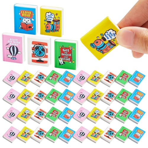 party greeting 100Pcs I Love to Read Pencil Erasers Fun Erasers Bulk for Kids Read Across America Prizes Drawing Sketching Supplies Reading Positive Reward Gift School Classroom Teacher Colorful