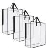Pasfeel Clear Storage Bags with Zipper and Handles, Under Bed Storage Bags for Clothes, Blanket & Pillow Storage, Large Clear Moving Bags for Bedding and Closet Organization(Black Side Zipper,3pcs)