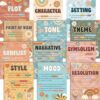 Pasimy 12 Pcs Boho Literary Elements Posters Set Literature Classroom Decorations Story Elements Bulletin Board Educational Art Prints Rainbow Study Materials for Teacher School (Groovy)