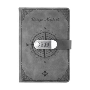 Password Books, A5 Retro PU Leather Planner Notebook with Lock Organizer