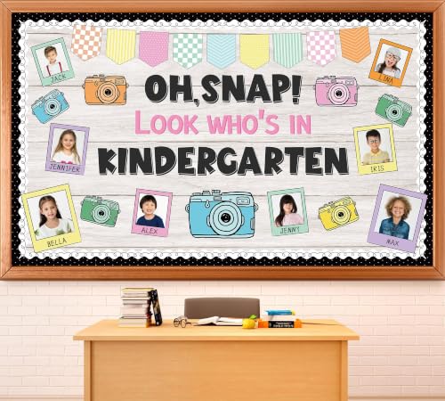 Pastel Bulletin Board Set Welcome Back to School Classroom Decorations Camera DIY Photo Picture Frame Paper Cutouts Kindergarten Bulletin Board for Back to School Class Chalkboard Wall Door Decor