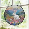 Pastel Bunny Spring Floral Acrylic Jigsaw Puzzle Suncatcher Rabbit Colorful Wildflowers Mountain Window Hanging Ornament Garden Home Decor Easter Gift for Kids & Children 7.4 in 83 Irregular Pieces
