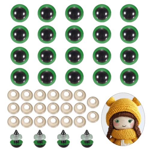 PATIKIL 12mm Safety Eyes, 20Pcs Realistic Doll Crocheting Safety Eyes with Washers for Decor Crochet Accessories Dolls Craft Halloween, Green