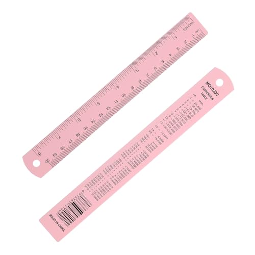 PATIKIL 20cm/8 inch Metal Ruler, Aluminum Alloy Metric Ruler with Inches and Centimeters Precision Measuring for Office Engineering Drafting, Pink