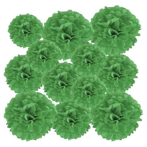 PATIKIL 4"/6"/8" Tissue Pom Poms Flowers, 12 Pack Paper Flower Ball for Wedding Bridal Shower Birthday Bachelorette Party Backdrop Decoration, Green