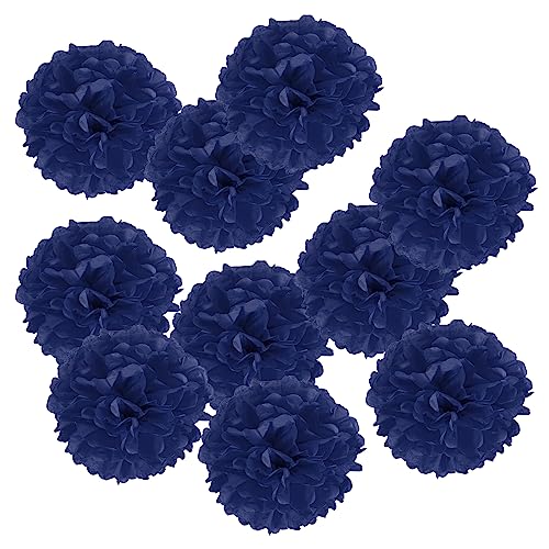 PATIKIL 4" Tissue Pom Poms Flowers, 10 Pack Paper Flower Ball for Wedding Bridal Shower Birthday Bachelorette Party Backdrop Decoration, Navy Blue