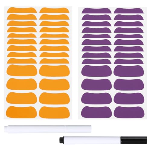 PATIKIL 80 Pairs Sports Eye Black Stickers, Under Eye Black Strips Football Face Stickers Breathable Eyeblack Sticker with Pencil for Baseball Fans on Game Day, Orange/Purple