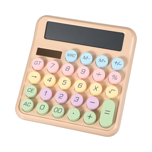 PATIKIL Cute Calculator, Desk Calculator Basic Big Button 12 Digit Large Display Mechanical AAA Battery Solar Power for Office Supplies Girl Female Woman Gift, Colorful Beige
