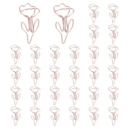 PATIKIL Cute Paper Clip, 30Pcs Flower Shape Paper Clip Metal Funny Bookmarks Planner Clips Clamp for Home Office Supplies Desk File Organization Wedding Decoration, Rose Gold