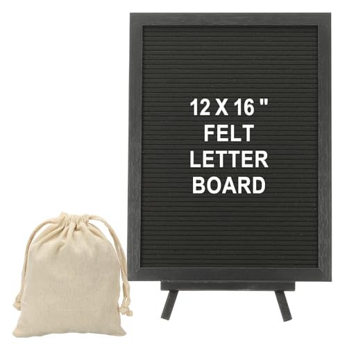 PATIKIL Felt Letter Board, 12x16Inches Black Wooden Changeable Message Board with Storage Bag Stand for Kitchen Menu Classroom Farmhouse Decor Notes, White Letter